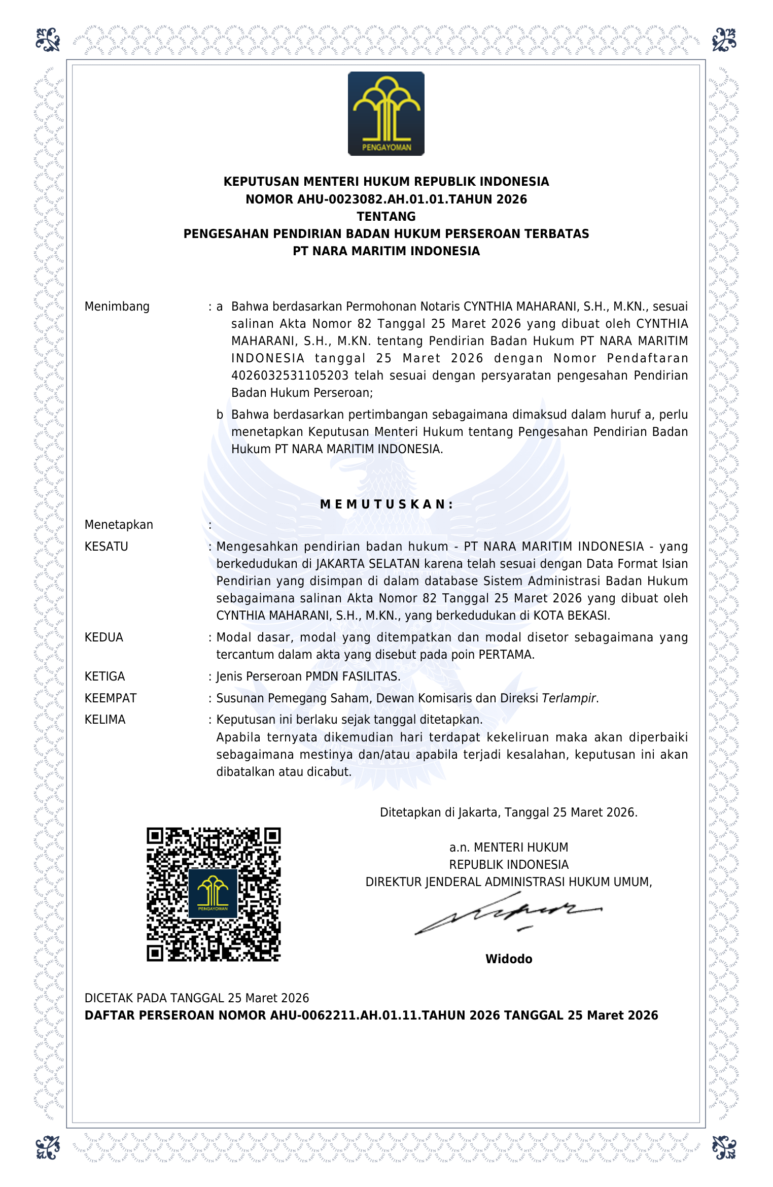 SK Menteri Hukum RI