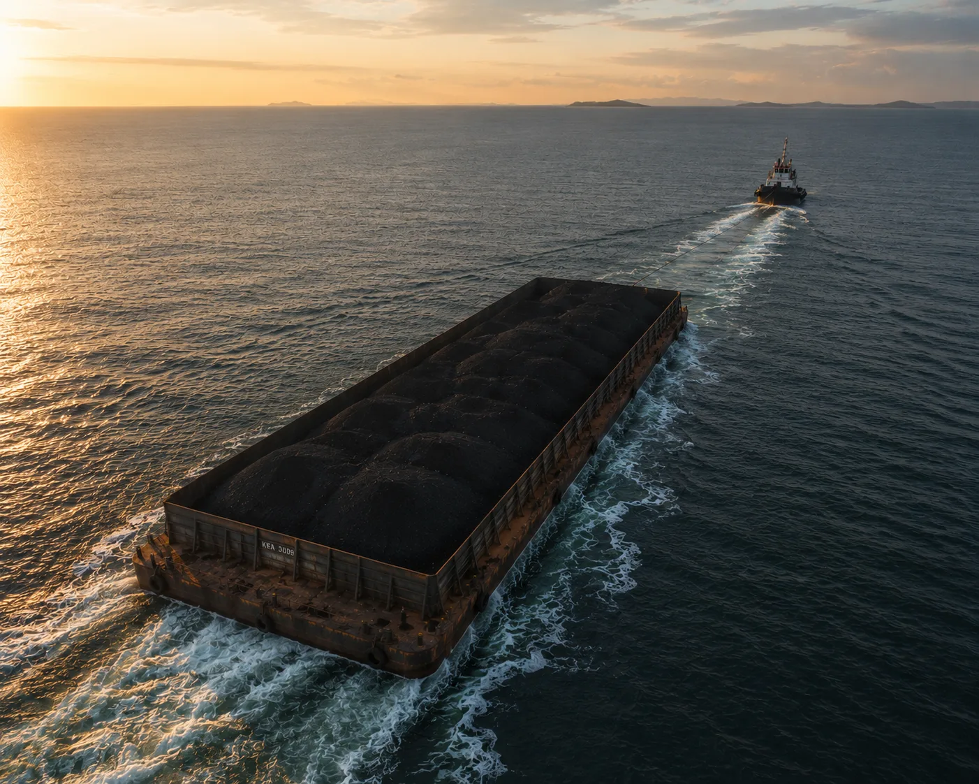 River barge moored at Indonesian jetty — bulk cargo logistics